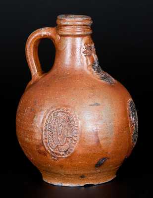 Cobalt-Decorated Bellarmine Jug w/ Bearded Man and Medallion, probably Frechen, Germany, 16th or 17th century