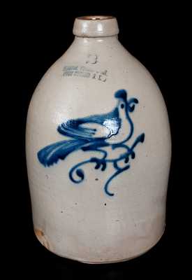 HAXSTUN, OTTMAN & CO. / FORT EDWARD, N.Y. Stoneware Jug w/ Cobalt Bird Decoration