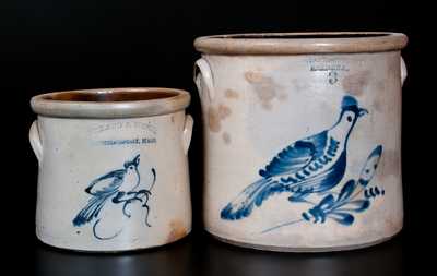 Lot of Two: Stoneware Bird Crocks, J. S. TAFT / KEENE, NH and BULLARD & SCOTT