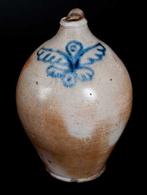 Fine 4 Gal. Ovoid Stoneware Jug, probably Crolius, Manhattan, 18th century