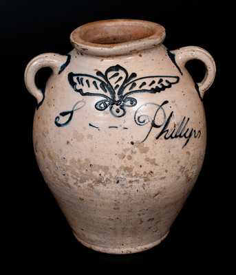 Extremely Rare and Important Early Manhattan Stoneware Presentation Jar, 18th century