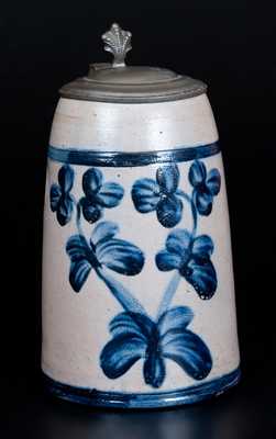 Exceptional Large-Sized Baltimore Stoneware Mug w/ Profuse Cobalt Clover Decoration