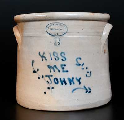 Very Rare BROWN BROTHER / HUNTINGTON, L.I. Stoneware Epitaph Crock, 