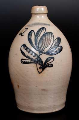 2 Gal. F. STETZENMEYER / ROCHESTER, N.Y. Stoneware Jug w/ Slip-Trailed Floral Decoration