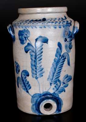 Three-Gallon Remmey, Philadelphia Stoneware Water Cooler with Cobalt Floral Decoration