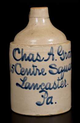 Half-Gallon Lancaster, PA Stoneware Advertising Jug, attrib. Fulper Pottery, Flemington, NJ, circa 1900