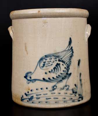 Five-Gallon Stoneware Crock w/ Chicken Pecking Corn Decoration, attrib. Brady & Ryan, Ellenville, NY