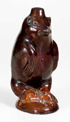 Very Rare Glazed Redware Bear Bottle, attributed to Rudolph Christ, Salem, NC, circa 1810-1830