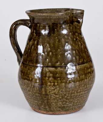 Alkaline-Glazed Stoneware Pitcher, Signed 