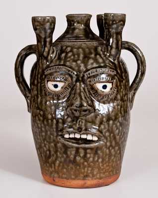 Alkaline-Glazed Candelabra Double-Face Jug, Signed 