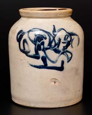 Scarce SMITH & DAY / MANUFACTURERS (Norwalk, CT) Half-Gallon Stoneware Jar w/ Folky Brushwork