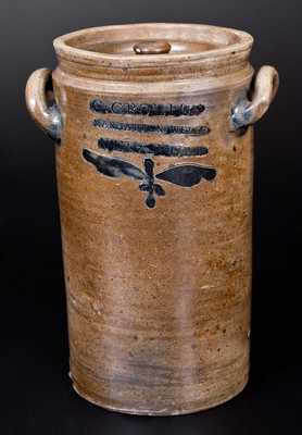 Rare Lidded C. CROLIUS / MANHATTAN, WELLS / NEW-YORK Stoneware Jar w/ Incised Design