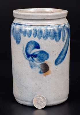 Quart-Sized Stoneware Jar with Cobalt Floral Decoration, Southeastern PA origin, circa 1865