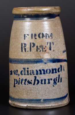Unusual Stoneware Striped Wax Sealer w/ Stenciled Pittsburgh Advertising