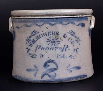 Scarce Two-Gallon Proctor, WV Advertising Stoneware Cake Crock w/ All-Seeing Eye Motif