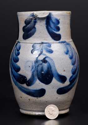 Rare and Fine Quart-Sized Baltimore Stoneware Pitcher w/ Cobalt Floral Decoration