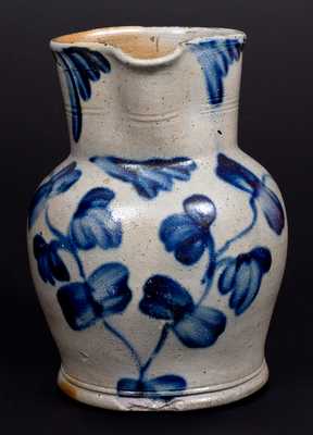 Fine Half-Gallon Henry H. Remmey, Philadelphia, PA Stoneware Pitcher w/ Elaborate Cobalt Floral Decoration