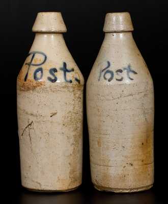 Lot of Two: Poughkeepsie Stoneware Bottles with Cobalt Slip-Trailed 