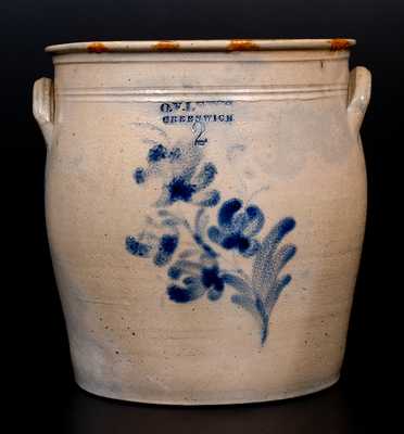 Rare O. V. LEWIS / GREENWICH Stoneware Jar, Otto V. Lewis, Greenwich, New York State origin, c1850