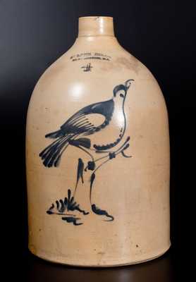 4 Gal. FULPER BROS. / FLEMINGTON, N.J. Stoneware Jug with Fine Bird-on-Stump Decoration