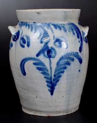 3 Gal. Ovoid Stoneware Jar with Profuse Cobalt Floral Decoration, Baltimore, circa 1835