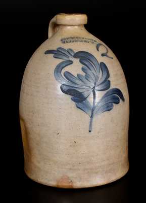 2 Gal. COWDEN & WILCOX / HARRISBURG, PA Stoneware Jug with Cobalt Tulip Decoration