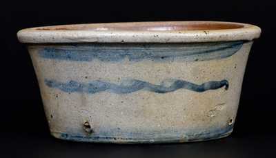 Unusual Western PA Striped Stoneware Bowl with Original Holes in Base