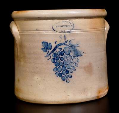 BROWN BROTHER , / HUNTINGTON, / L.I. Stoneware Crock w/ Stenciled Cobalt Grapes Decoration