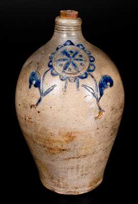 Exceptional Stoneware Jug w/ Geometric Incised Design and Impressed Accents, Manhattan, late 18th century