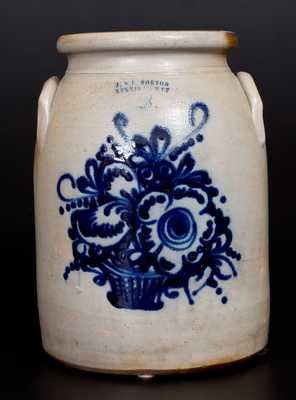 Scarce  J. & E. NORTON / BENNINGTON, VT Stoneware Jar with Fine Basket-of-Flowers Decoration