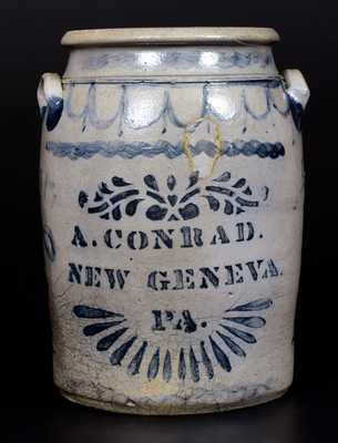 Exceptional A. CONRAD / NEW GENEVA, PA Crock Inscribed 