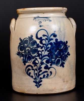 Scarce 2 Gal. S. D. KELLOGG / WHATELY Stoneware Jar with Slip-Trailed Floral Decoration