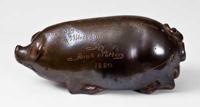 Very Rare Anna Pottery 1880 Stoneware Pig Flask w/ Black Hills Railroad Map and Drinking Poem