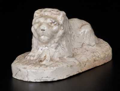 White-Glazed Sewertile Lion Figure Initialed EJE, Edward J. Ellwood, Tuscarawas County, OH