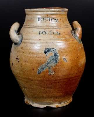 Rare BOSTON Stoneware Jar w/ Impressed Bird-Eating-Grapes Decoration, late 18th century