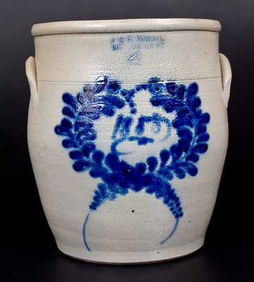 4 Gal. J. & E. NORTON / BENNINGTON, VT Stoneware Jar w/ 1858 Date and Large Cobalt Wreath