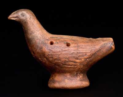 Unusual Molded Redware Bird Whistle, probably Pennsylvania