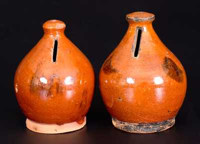 Lot of Two: Redware Banks with Manganese Splotched Decoration, Connecticut or Long Island