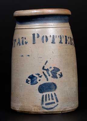 Exceptional One-Quart STAR POTTERY (Greensboro, PA) Stoneware Wax Sealer with Thistle Decoration