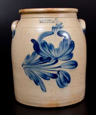 4 Gal. EVAN R. JONES / PITTSTON, PA Stoneware Jar with Cobalt Floral Decoration
