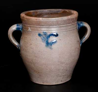 Scarce Half-Gallon Vertical-Handled Stoneware Jar, Manhattan, NY or Cheesequake, NJ, 18th century