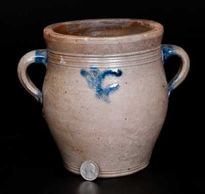 Scarce Half-Gallon Vertical-Handled Stoneware Jar, Manhattan, NY or Cheesequake, NJ, 18th century