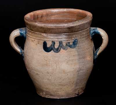 Scarce Half-Gallon Vertical-Handled Stoneware Jar, Manhattan, NY or Cheesequake, NJ, 18th century