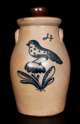 T. HARRINGTON / LYONS Stoneware Churn w/ Bird on Flower Decoration