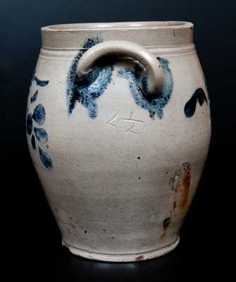 Unusual New York City Stoneware Jar w/ Incised Floral Decoration, early 19th century