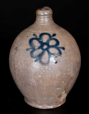 Bulbous Stoneware Jug with Brushed Floral Decoration