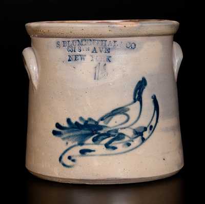 Stoneware Crock with Bird Decoration and Manhattan Advertising