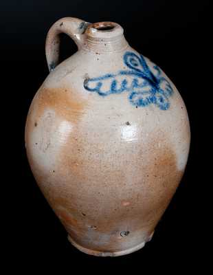 Fine 4 Gal. Ovoid Stoneware Jug, probably Crolius, Manhattan, 18th century