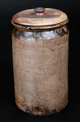 Very Rare Lidded Canning Jar w/ Swag Decoration on Jar and Lid, Manhattan, early 19th century
