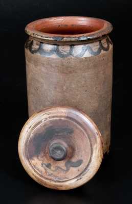 Very Rare Lidded Canning Jar w/ Swag Decoration on Jar and Lid, Manhattan, early 19th century